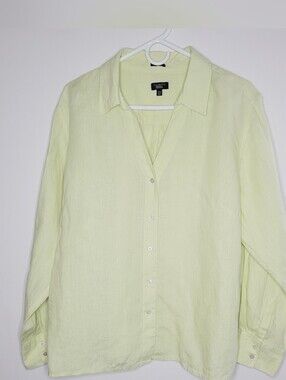 Talbots Irish Linen Button Up Shirt Womens Size 22 Long Sleeve Light Green Beach